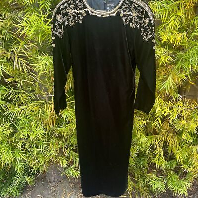#ad Vintage Le Crillon Black Velvet Beaded Long Evening Dress Size 8 Party Cocktail $195.00
