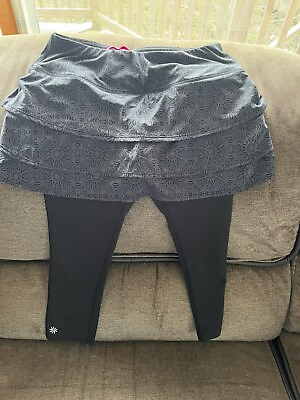#ad Athleta Women Black Gray Print Flirty Stardust 2 In 1 Skirt Capris Leggings S LN $22.49