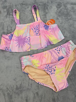 Wonder Nation Girls Swimsuit Size XL 14 16 2 Piece Bikini Colorful Leaves New $14.97