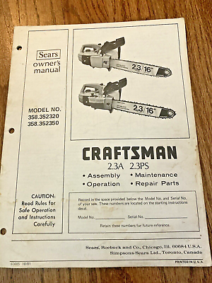 #ad Sears Craftsman Electric Chain Saw Owners Manual Operator’s Book 2.3A 2.3PS $10.01