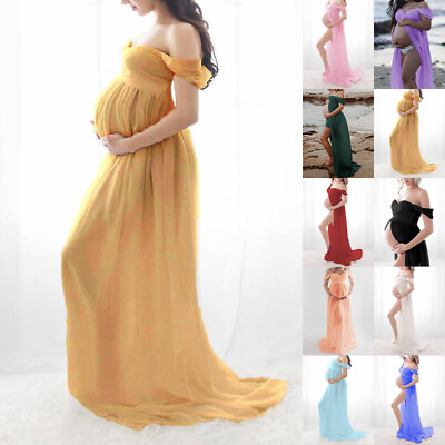 #ad Womens Pregnancy Off Shoulder Maxi Dress Maternity Photography Photo Shoot Gown $27.39