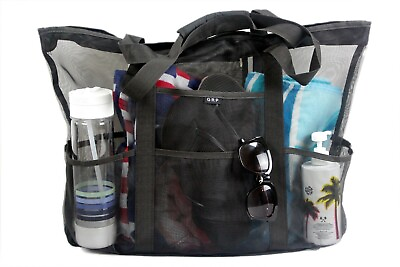 Mesh Beach Bag with Zipper amp; Pockets Folding Travel Bag For Beach amp; Pool $19.99