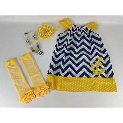 #ad Girls Dress 4 5 Blue Yellow Chevron Necklace Dress Up Party 4 Pc Set New $29.95