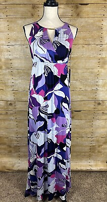 #ad Jennifer Lopez Hawaiian Floral Maxi Dress XS Jersey Knit Purple Pink Sleeveless $24.99