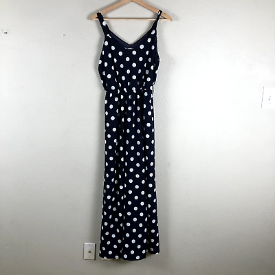 #ad LA Soul Dress Womens Medium Blue White Polka Dot Strappy V Neck HIgh Waist Maxi $28.73