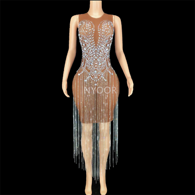 #ad Chain Tassel Shining Rhinestones Sexy Luxurious Costume Party Long Evening Dress $207.08