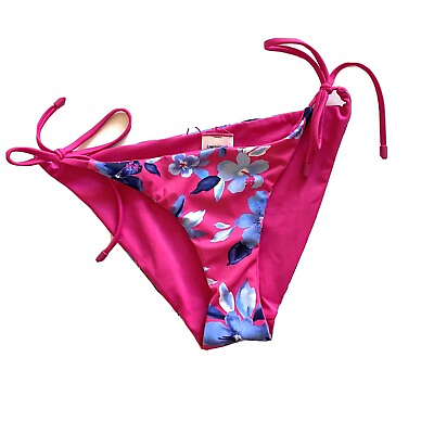 #ad New Lands’ End floral Pink Bikini String Side Tie Bottoms Women Sz Small $15.25