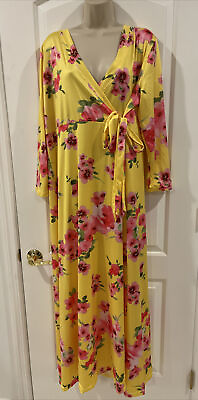 #ad Hawkee Maxi Plus 4XL Floral Long Sleeve Party Dress Waist Tie Vneck Pink $29.88