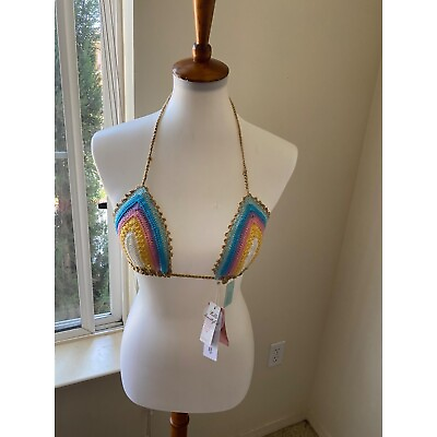 #ad Pilyq Swim Women’s Rainbow Romance Crochet Bikini Top Size M $50.00