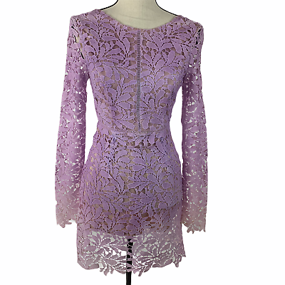 #ad #ad Fab#x27;Rik Lace Dress Women Small Lavender Fitted Back Exposed Zipper Lined $37.23