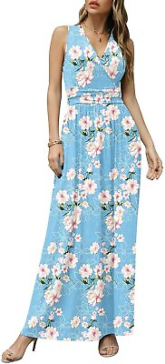 #ad CATHY Women#x27;s Casual Sleeveless Deep V Neck Long Dress Beach Waist Maxi Dresses $85.41
