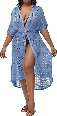 #ad Hanna Nikole Women Plus Size Long Cover ups for Swimwear Open Front Tie Beach Ki $189.26