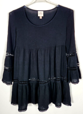#ad Knox Rose Women#x27;s Size X Small Black Peasant Boho Dress Long Bell Sleeve $16.99