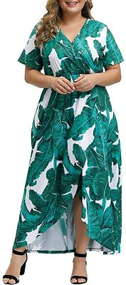 #ad ALLEGRACE Women Plus Size Maxi Dresses Snakeskin Wrap V Neck Summer Casual Flowy $54.29