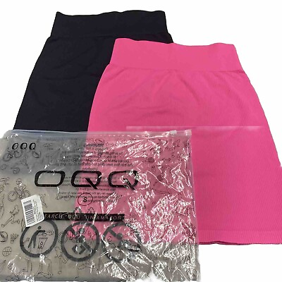 #ad OQQ Black amp; Pink Ribbed Split Hem 2 Pack Mini Skirts Women’s Small New $15.30