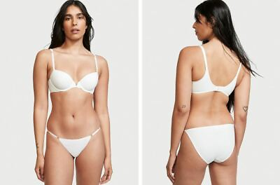 #ad Victorias Secret Love Cloud White Bikini Panties Size XL Adjust. Straps V Logo $25.50