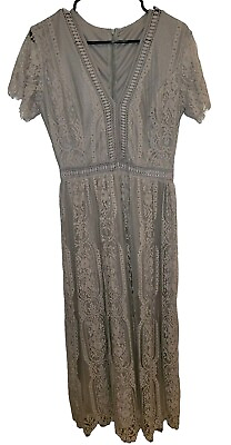 #ad Lace maxi dress Gray Grey Boho Hippie Cottagecore Empire Waist no tag see desc $29.99