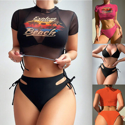 #ad Sexy 3 pcs Micro Bikini sets for Women Girls sleeved cover up Swimsuit Thong $17.99