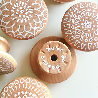 #ad Boho Wood cabinet Knobs. Hand painted Designs 1.5” Includes Screws 1 Knob $7.00