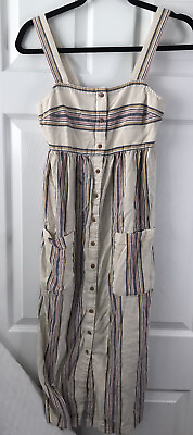 #ad So Maxi Dress XS Beige Stripes Long Strappy Pockets Springwear $7.99