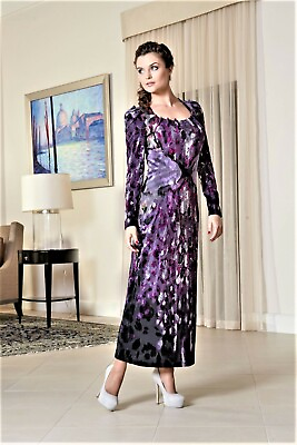 #ad PARTY DRESS LONG SLEEVE Wedding Cocktail Evening Purple Long Dress Stretch S $145.00