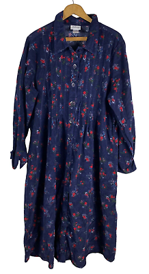 #ad The Vermont Country Store Maxi Dress Size 1X Corduroy Shirt Dress Blue Floral $29.99