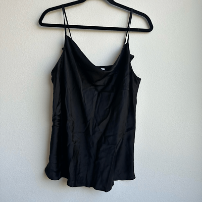 #ad Nordstrom 100% Silk Black Drape Front Strappy Camisole Blouse Size Large $20.50
