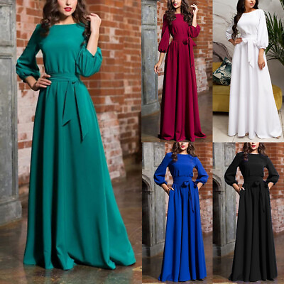 #ad Women Evening Dress Long Sleeve Maxi Party Dress Ladies Solid Color * $17.96