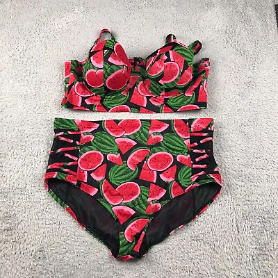 #ad Torrid Swimsuit Set Womens 3X Watermelon Push Up Top Lattice Mesh Bikini 2pc $54.88