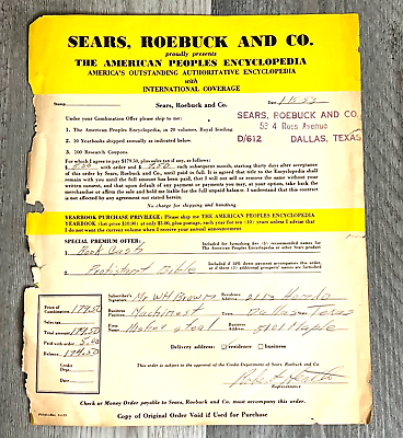 #ad #ad 1950s Sears Roebuck Order Forms Encyclopedia Receipt Paper Ephemera VTG $6.92