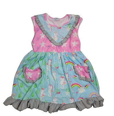 #ad Pete Lucy Girls Dress Size 5 Unicorn Rainbow Sleeveless Twirl Style Dress $15.26