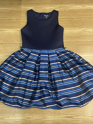 #ad Girls Party Dress Kidpik Sleeveless BoxPleat Striped Casual Cocktail Wear Size 8 $15.39