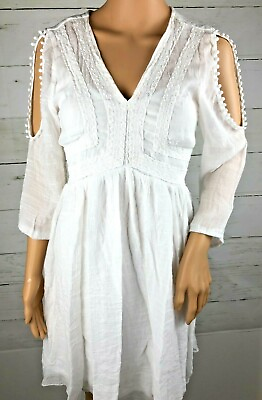 #ad J Glee White Boho Lace Crochet Dress Size L Open Slit Sleeves Beach Cover Up D53 $12.00
