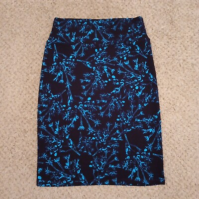 #ad LuLaRoe Cassie Skirt Small Knee Length Unlined Pull On Blue Floral $12.70