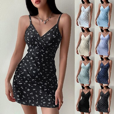 #ad Womens Printed Boho For Women Casual Summer Dress V Neck Sleeveless Tank Dress $19.46