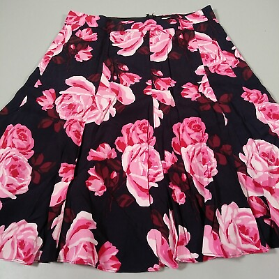 #ad Kate Spade Skirt Womens 4 New York Skirt The Rules Black Pink Rose Floral Flare $49.99