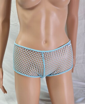 #ad Malibu Strings Sheer When Wet Booty Shorts Fishnet Mesh Turquoise Large $29.99