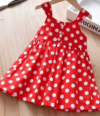 #ad Boutique Girls Sundress Red White Polka Dot Cotton Summer Vacation Dress NEW $14.36