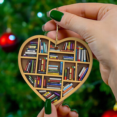 Book Lovers Heart Shaped Bookshelf Pendant Ornament Christmas Tree Decor Gifts $3.99