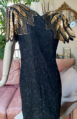 #ad Stunning Beaded Sequin Party Cocktail Dress sz 12 $33.00
