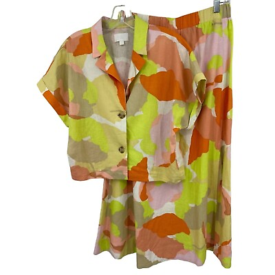 #ad Every Skirt Set Womens Size Small Blouse Skirt Linen Blend Side Slit Floral $29.99