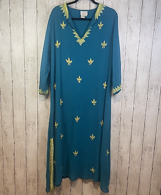 #ad #ad Soft Surroundings Maxi Dress Large Petite Marrakesh Blue Embroider Modest Lined $32.99