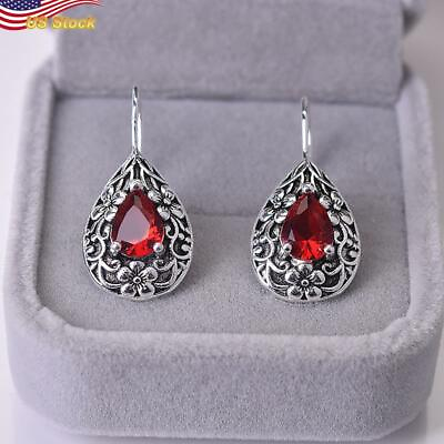Fashion flowers Drop Earrings Birthday Gift 925 Silver Plated Boho Style 1pair $4.29