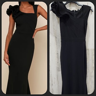 #ad LULUS Size SMALL Lucette Black Sleeveless Ruffled Mermaid Maxi Dress**NWOT** $38.00