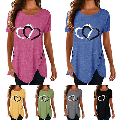 #ad #ad New Size Tunic Sleeves Tops Women T Shirt Pullover Plus Summer Short Blouse Tees $19.56