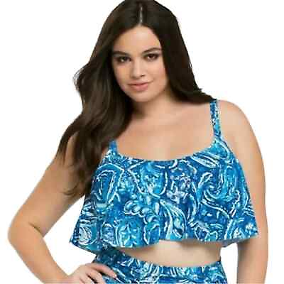 #ad Torrid Blue Paisley Flounce Bikini Top Plus Size Flattering $19.75