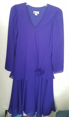 #ad Patra Evening Dress Size 8 Purple Violet Long Sleeve Made in USA Party VTG 80s $15.95