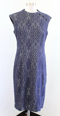 Kay Unger New York Navy Blue Knit Lace Illusion High Neck Dress Cocktail Size 8 $39.99