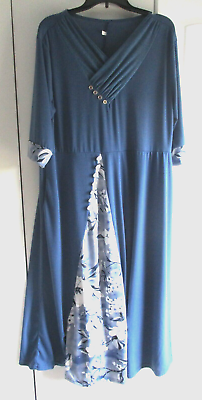 #ad NEW Women#x27;s Swing Dress XL Blue Pockets Maxi Cowl Neck 3 4 Sleeve Maxi $24.99