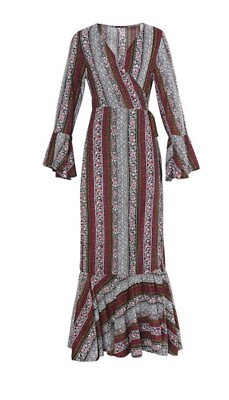 #ad Women#x27;s Casual Sundress Boho Beach Slit Long Maxi Floral Summer Wrap Dress OS $25.99
